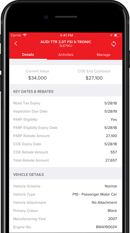 Motorist App Vehicle Details