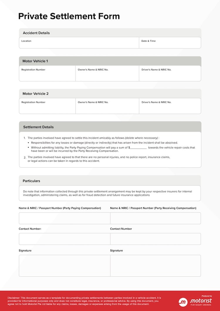 Motorist Sg Accident Private Settlement Form