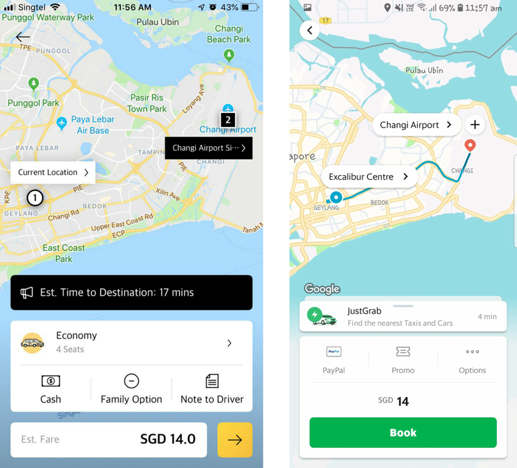 TADA & Grab Price Comparison Ubi Crescent Changi Airport