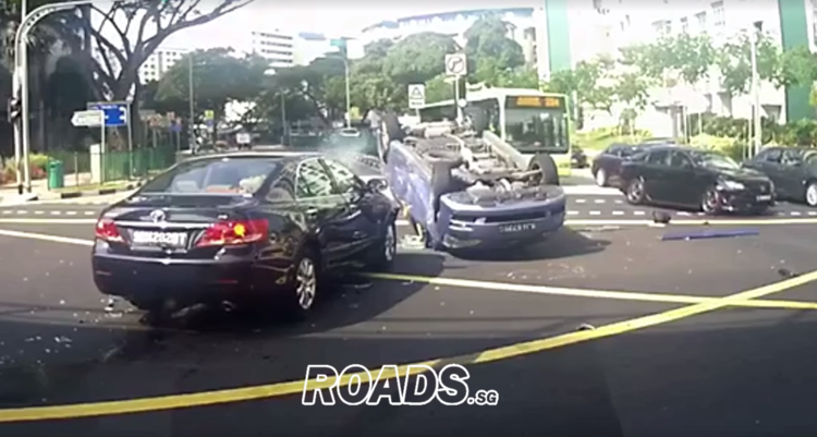 camry picnic car flip belly up crash accident singapore
