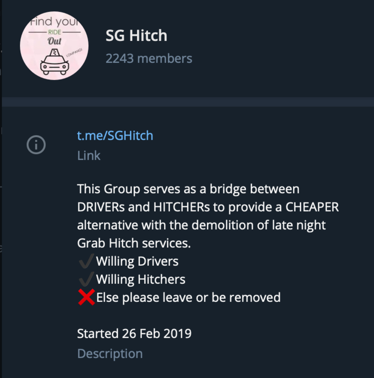 SG Hitch Telegram Carpool Singapore