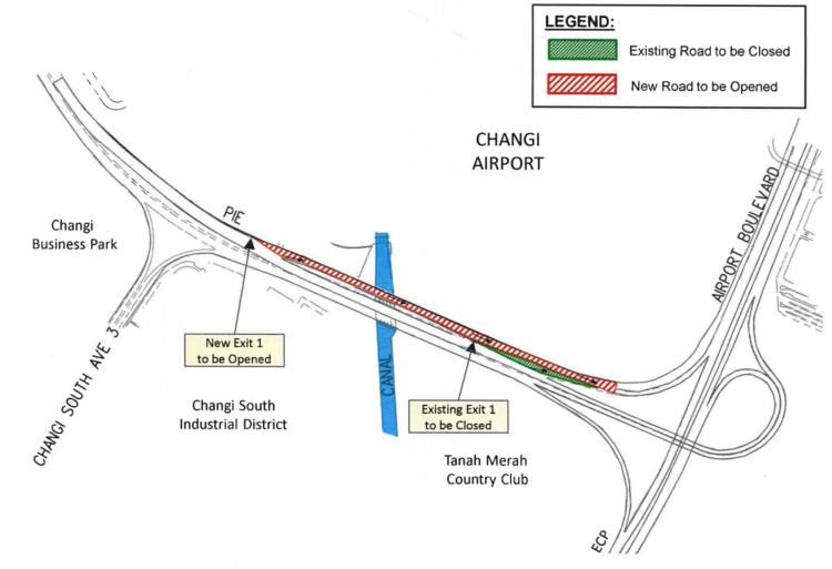 changi airport pie new lane slip road