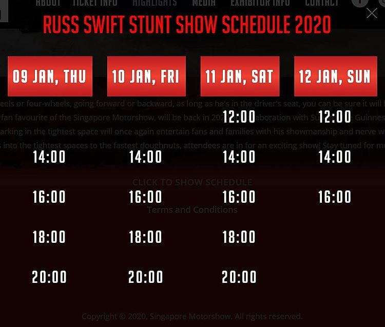 Motorist Singapore Motorshow 2020 Russ Swift Stunt Show Schedule