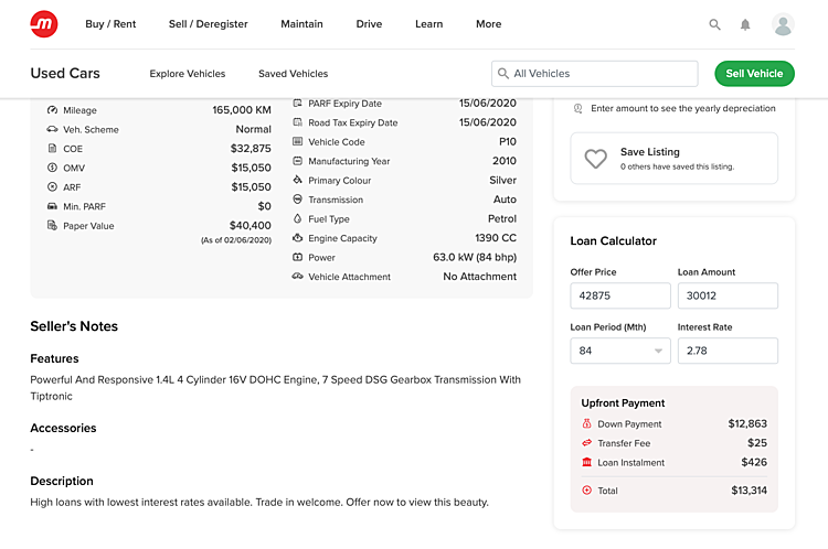 Motorist Used Car Portal Loan Calculator